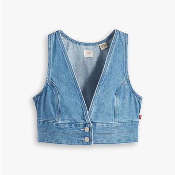 Levi's Tops - Levi's Blue Denim Cropped Vest with Double-Button Front